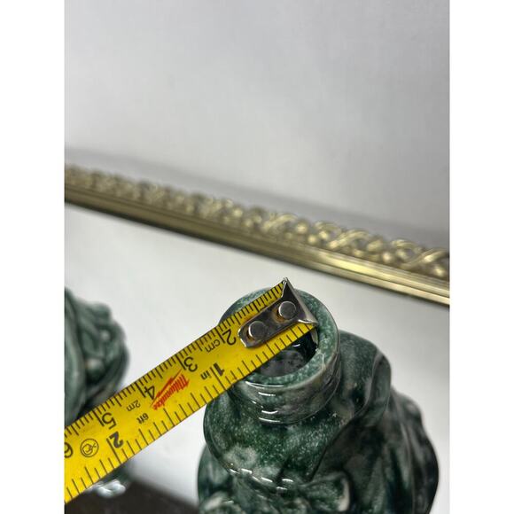 Vintage Pair of Unique Mid century Handmade Green Ceramic Candlestick Holders - Picture 10 of 10